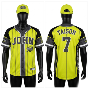 Camiseta de Softbol de Poliéster Premium de 180 GSM, Amarillo Neón con Franjas Negras, Bordado Personalizado por Sublimación - Product Image 1