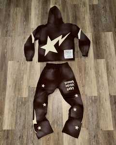 Nuevo DISEÑO DE chándales para hombre, parche desgastado personalizado, conjunto de Sudadera con capucha lavada con ácido bordado, sudor apilado acampanado, estampado transpirable - Product Image 4