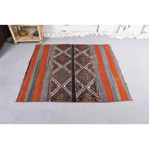 Tapis turc vintage 3,9 x 4,5 pieds, tapis d'appoint, tapis persan Kilim rouge - Product Image 3