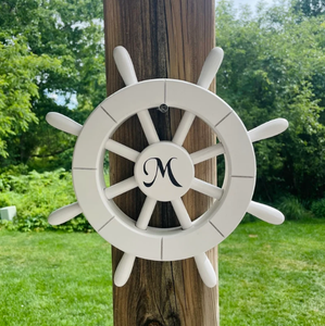 Roue de bateau nautique blanche rustique de 12 "avec lettrage personnalisé décoration de roue de bateau nautique de haute qualité faite à la main - Product Image 1