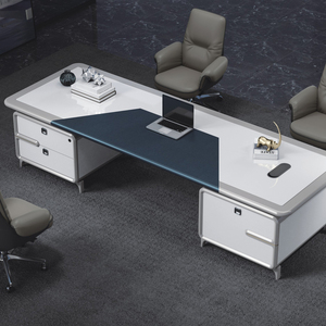Luxury Modern Executive L Shaped Solid Wood <b>Office</b> Desk Set With Filing Cabinet - Product Image 5
