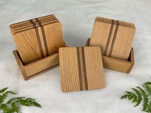 BAMBOO STURDY MORDEN MULTI WOODEN <b>COASTERS</b> Functional Handmade Craft Drink Bamboo <b>Coasters</b> 6-Pack <b>Set</b> <b>with</b> <b>Holder</b> - Product Image 5
