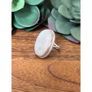 <b>Moon</b> <b>Stone</b> Sterling Silver Oval Statement <b>Ring</b> Size 7 - Product Image 4