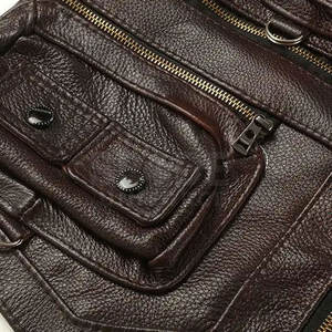 <b>Mens</b> Distressed <b>Brown</b> Club Canvas Leather Vest Breathable Windproof Casual Winter Custom <b>Waistcoat</b> Waxed Motorbike Vest - Product Image 6