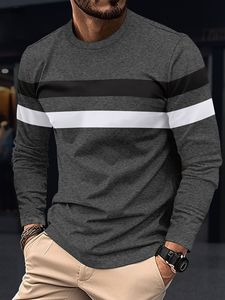 Men's Autumn and Winter Round Neck <b>Long</b> Sleeve Color <b>Matching</b> Bottoming Shirt Pullover Thin <b>Long</b> Sleeve T-shirt Men - Product Image 3