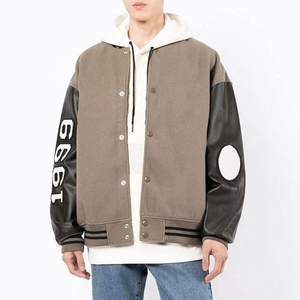 Veste universitaire marron clair pour homme avec manches en cuir noir, logo personnalisé, veste de style lettreman, streetwear, uniforme d'équipe, veste d'extérieur - Product Image 3