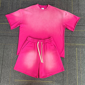 Ensemble chemise et short délavés à l'acide en coton streetwear avec logo personnalisé ensembles courts unisexes pour hommes 2025 - Product Image 4