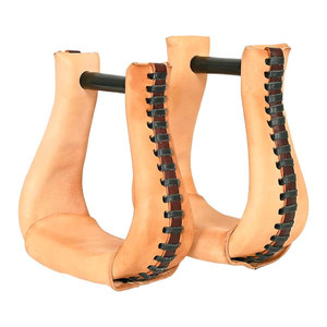 Western Saddle Bell Estribos Cuello de 3 pulgadas Aceite Premium Cuero curtido Bordes con cordones Pantalones Accesorio para montar a caballo Trail Ranch - Product Image 5