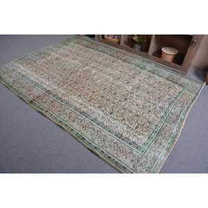 พรมตุรกีโบราณ ขนาด 6x8.5 ฟุต พรมลายกราฟิกสีเขียว-น้ำตาล - Product Image 4