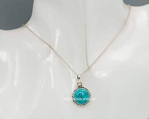 จี้นำโชคเดือนพลอยเทอร์ควอยซ์สีเงินสเตอร์ลิง925พร้อมฐานหนามเตยทรงกลม - Product Image 5