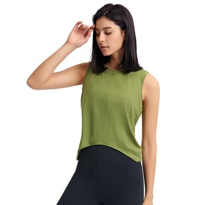 Camiseta sin mangas de color sólido para mujer, camiseta sin mangas para gimnasio, ropa activa, camiseta sin mangas de entrenamiento personalizada para mujer, venta al por mayor, color sólido 2023 - Product Image 4