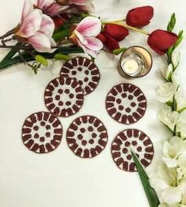 Sous-verres perlés classiques faits à la main-Sous-verres d'église et de boissons religieuses avec support en polyester (4x4 pouces) - Product Image 2