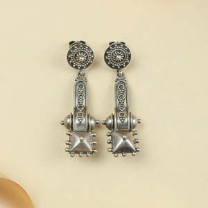 Tridha Temple Pillar 92.5 Silver <b>Earrings</b> Cultural Collectible Jewelry - Product Image 1