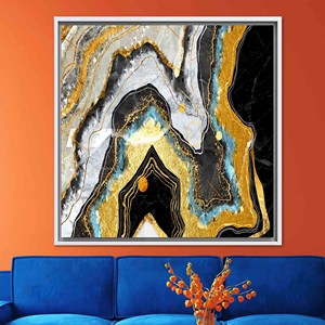 Tableau imprimé sur toile : Décoration murale élégante en verre marbré noir avec accents dorés, TOILE ENCADRÉE BLANCHE - Product Image 1