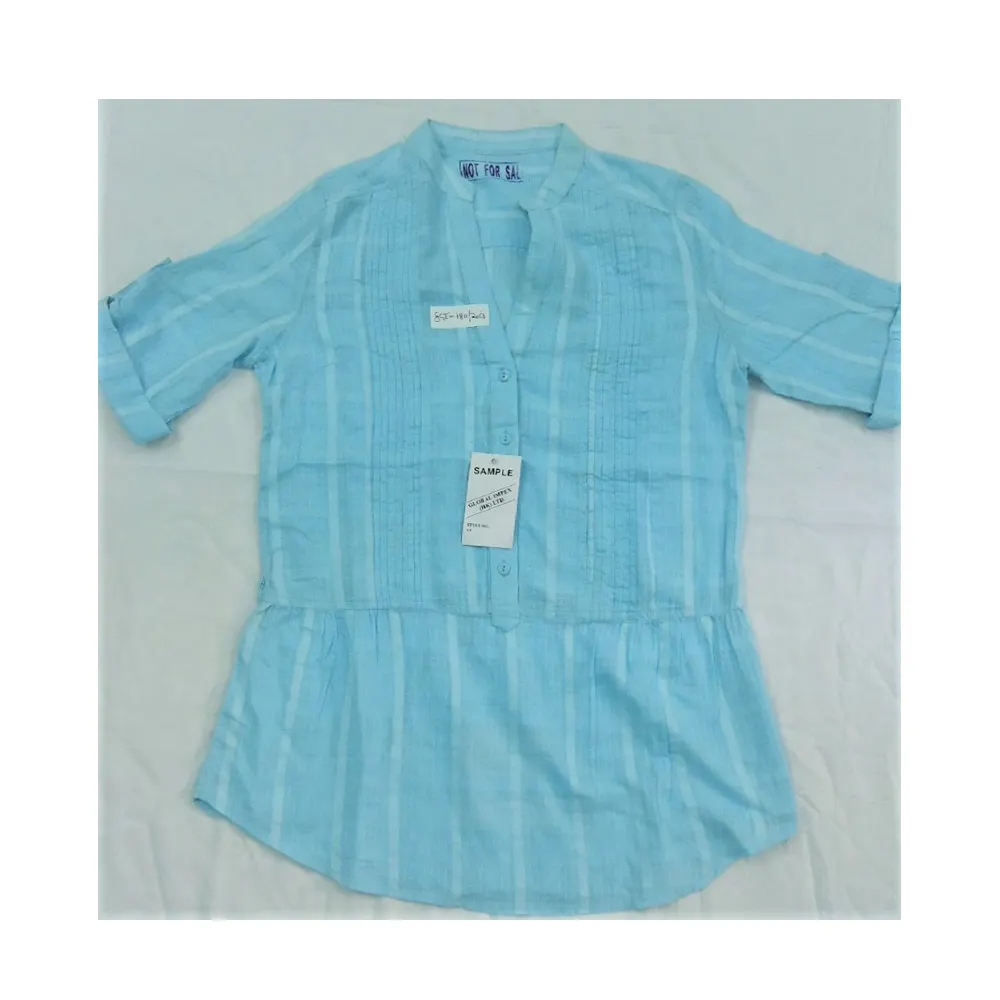 Camisas de algodón para mujer, Blusa de manga corta con pliegues en la parte delantera y Media solapa al mejor precio