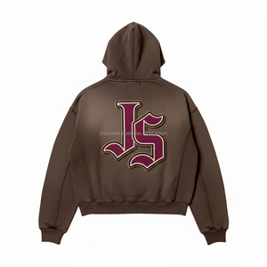 Sweat à capuche à fermeture éclair en polaire épaisse 380 GSM doux brossé à l'intérieur de la fermeture à glissière en métal de couleur marron chaud broderie personnalisée logo bases sweats à capuche - Product Image 2
