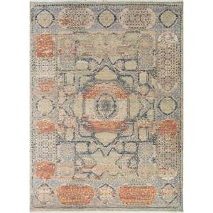 พรมขนสัตว์ถักมือ Gulnar Classic Blue ลายเหรียญรูปสี่เหลี่ยมผืนผ้า ขนาด 9x12 ฟุต สำหรับห้องนั่งเล่น ห้องนอน หรือทางเดิน ทำด้วยมือ - Product Image 1