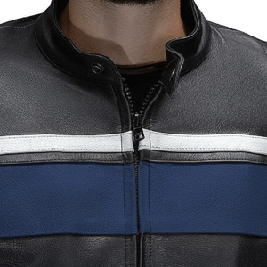Legacy Racing veste de moto pour hommes en cuir de vachette véritable coupe-vent certifié CE protecteur personnalisé bleu noir amovible - Product Image 6