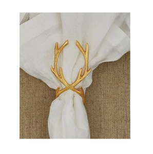 Conception de feuille décorative de Noël Anneau de serviette en laiton Accessoires de fête de haute qualité Conception classique À qualité durable - Product Image 5