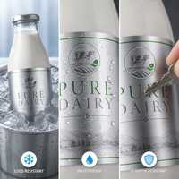 Étiquettes personnalisées en PET argenté pour boissons, autocollants imperméables pour bouteilles de lait et produits laitiers avec impression en relief pour stockage à froid