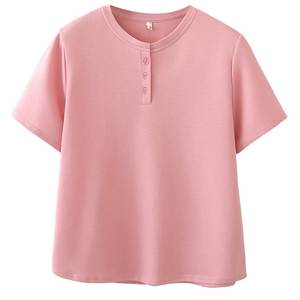 เสื้อยืดสีชมพูแบบเฮนลีย์สำหรับผู้ชาย ผ้าฝ้าย 100% แขนสั้น คอกลม ถักทอ สวมใส่สบายๆ ในฤดูร้อน รับสกรีนโลโก้ - Product Image 1