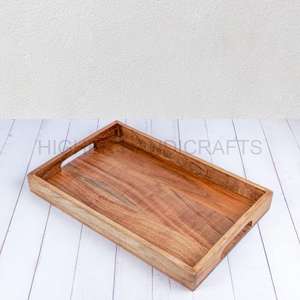 Bandeja de servicio de madera de acacia con diseño rústico Mesa de bandeja de aperitivos de madera con asas para el hogar Restaurante Bandejas decorativas de Navidad - Product Image 5