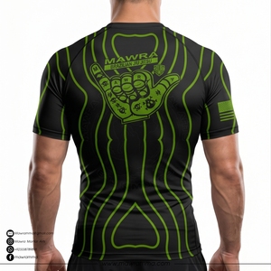 MAWRA Men's <b>Black</b> Green Sublimated Short Sleeve Rash Guard <b>Compression</b> <b>Shirt</b> for Brazilian Jiu Jitsu Training Workout - Product Image 2