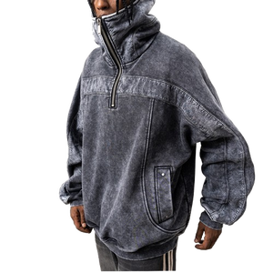 Streetwear de qualité supérieure pour hommes, sweat à capuche grande taille délavé à l'acide et délavé au soleil en éponge française du fournisseur de vêtements - Product Image 6