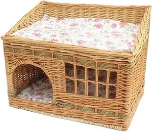 Ayboo-tienda de campaña cuadrada hecha a mano para mascotas, mimbre de 2 niveles, para perros pequeños, gatos, conejos, gatos, con cojín de Vietnam - Product Image 1