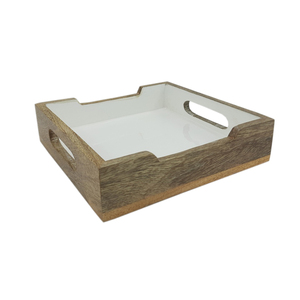 Bandeja para servir comida de diseño elegante, Color blanco, utensilios de cocina elegantes de madera Natural, bandeja para servir comida y bebida personalizada - Product Image 1