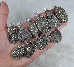 Oferta de Navidad: Colgante de Pirita Dorada con Druzy, Colgante de Plata de Ley, Colgante con Bisel, Colgantes para Mujer, Collar, Joyería con Bisel - Product Image 5