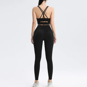 Taille haute Compression Yoga pantalon et soutien-gorge de sport ensemble pour les femmes entraînement Gym porter sans couture Fitness Leggings ensemble Activewear costume - Product Image 4