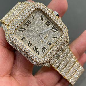 Montre automatique de luxe en or sertie de moissanite avec boîtier entièrement serti de diamants, cadran romain, bijoux hip-hop VVS1 - Product Image 3