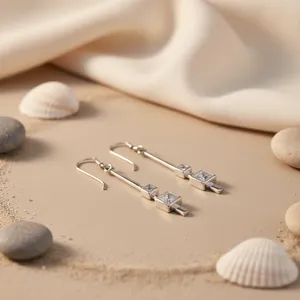 Boucles d'oreilles pendantes carrées en argent sterling 925 avec zircone cubique pour femmes, bijoux de mode - Product Image 1
