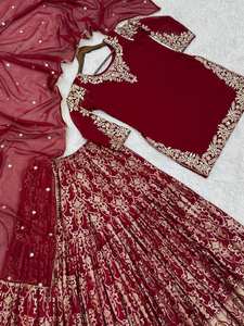 Indian Pakistani fully flair Sharara <b>suit</b> In Georgette fabric with Embroidery And Sequence for traditional <b>wedding</b> occasion - Product Image 6