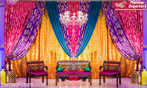Royal Wedding Mehndi Stage Colorful <b>Drapes</b> Colorful Zari Work Backdrop <b>Curtains</b> for Stage Mehndi Stage Zari Style Backdrop Set - Product Image 6