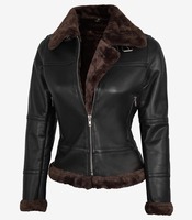 Blouson de motard pour femme en toile et cuir PU, finition vintage, confortable et respirant, avec col montant amovible, marron foncé, hiver