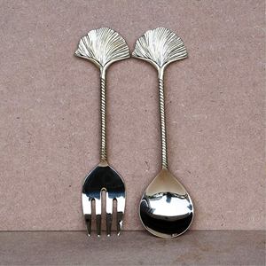 Cuillère Hawan en laiton avec manche en bois 2 à 24 pièces ensemble d'ustensiles en acier inoxydable de qualité 202 ou 304 et revêtement PVD taux d'usine - Product Image 5
