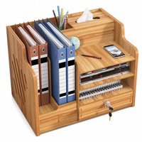 Organizador de Escritorio de Bambú de Gran Capacidad, Soporte de Almacenamiento, Archivador, Caja para Suministros de Oficina, Accesorio de Mesa para Uso Doméstico