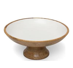 Frutero con acabado pulido natural de madera de acacia impreso hecho a mano, frutero decorativo de la India. - Product Image 3