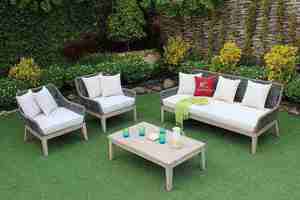 Elegant Outdoor Rope Lounge Sofa <b>Set</b> with Solid Wood Base RASF-168 - Product Image 2