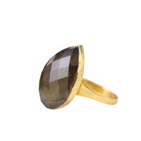 Klassischer rhodinierter feiner brauner Schmuck Natur quarz Inlay Hammer Lünette Handgemachte Heil kristall Rauchiger Edelstein Ring