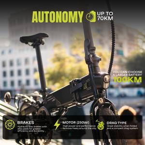 Bicicleta Eléctrica Plegable Flebi Supra 4.0 Negra con Batería de 10.4Ah, Ruedas de 16 Pulgadas y 70 km de Autonomía - Product Image 6