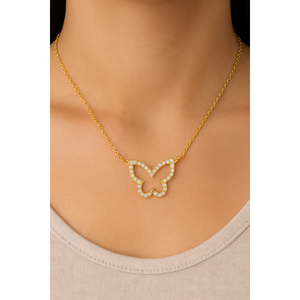 Collar de cadena de mariposa de oro amarillo de 14K con regalo elegante de diamante natural para mujer - Product Image 3