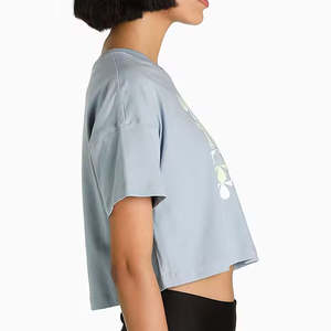 T-shirts à col rond, débardeurs à manches courtes en grande taille, hauts courts surdimensionnés élégants pour femmes, logo personnalisé, imprimé uni, 2026 - Product Image 4