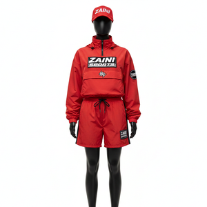 Ensemble court coupe-vent pour femme, nylon et polyester, tissu doux au toucher, logo thermique sur le panneau avant, ensemble court coupe-vent, taille plus - Product Image 1