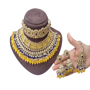 Mehndi Polish Bridal <b>Necklace</b> <b>Set</b> With Maang Tikka & Earrings Premium Quality Ideal For <b>Weddings</b> Colour Customization Available - Product Image 1