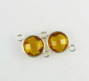 ขั้วต่อเหลี่ยมเพชรพลอย Citrine 15มม. ทำด้วยมือ925เงินสเตอร์ลิงสีทองชุดฝาจี้วินเทจเครื่องประดับสำหรับวันพ่อ - Product Image 1