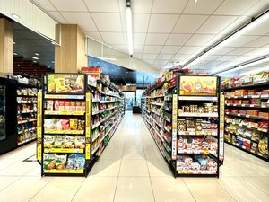 Estantes de supermercado de góndola 2 1 de un solo lado, revestimiento de polvo epoxi SS400 de acero, <span class=keywords><strong>4</strong></span> capas, 1910x900x450mm, pantalla de comercialización masiva - Product Image 4
