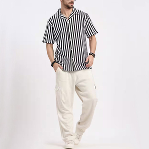 Camisas de cuello cubano de algodón de moda para hombres Ropa de verano B2B Listo Fabricante de camisas cubanas de algodón a rayas con estilo de moda - Product Image 6